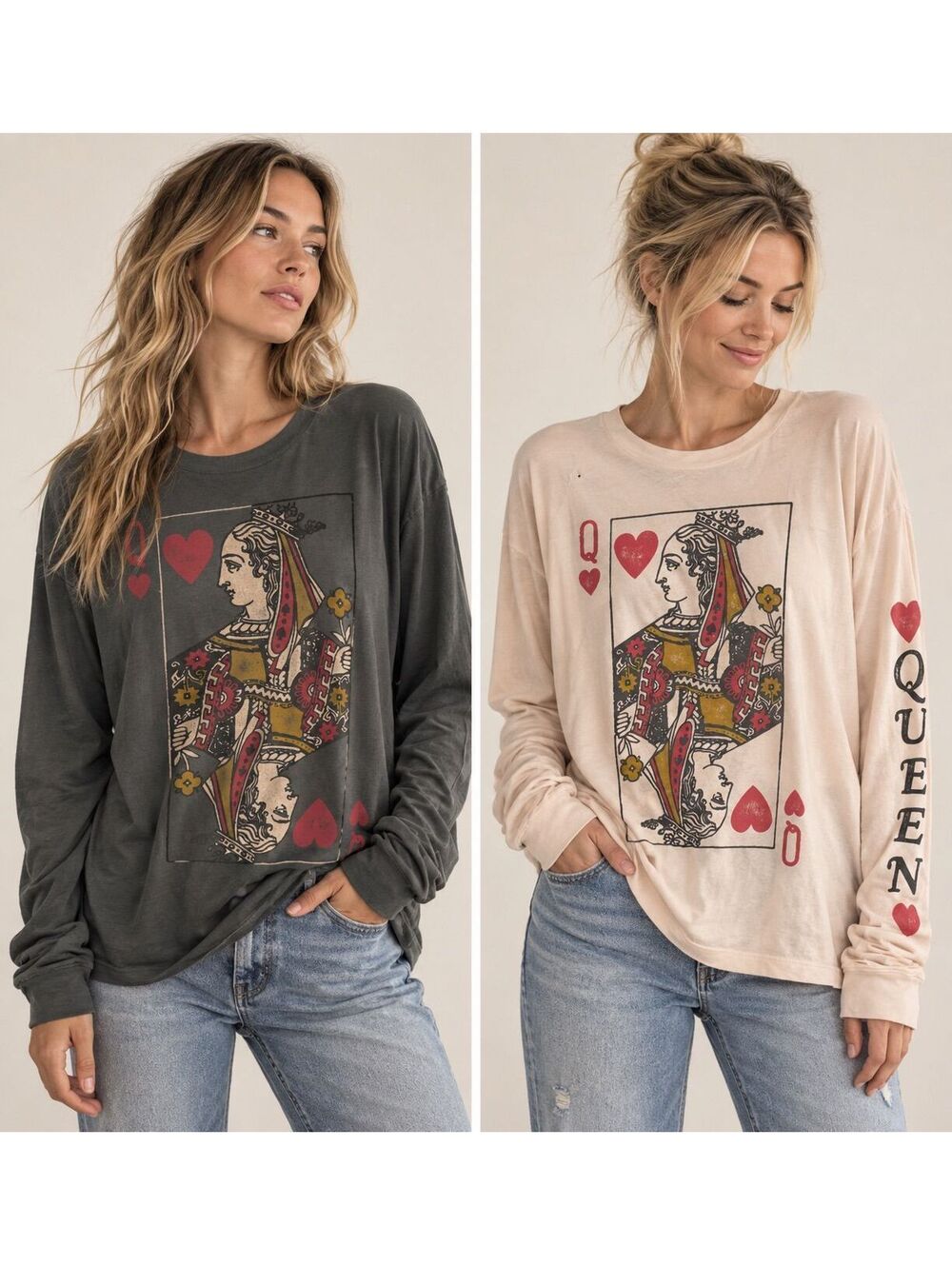 Daydreamer for Free People! GRAY Queen of Hearts Long Sleeve
